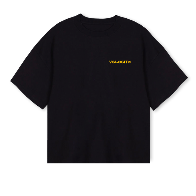 BLACKYELLOWNMFPBOXY Black Oversized Boxy Tee.