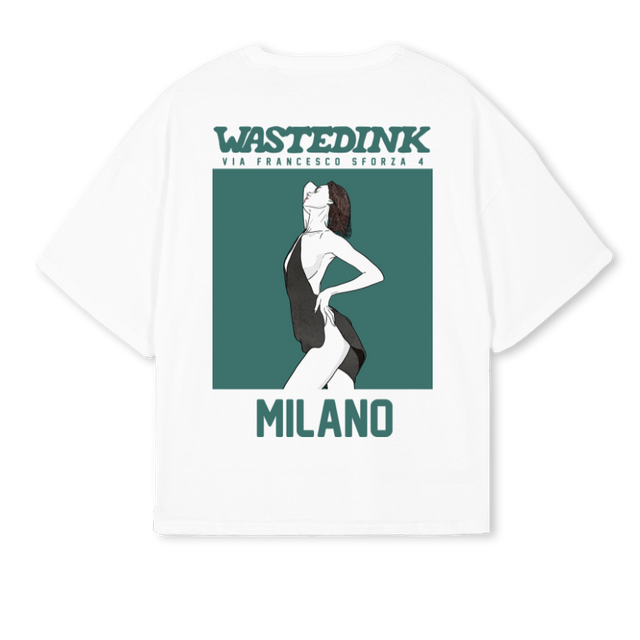 WASTEDINKGREENTEE White Oversized Boxy Tee.