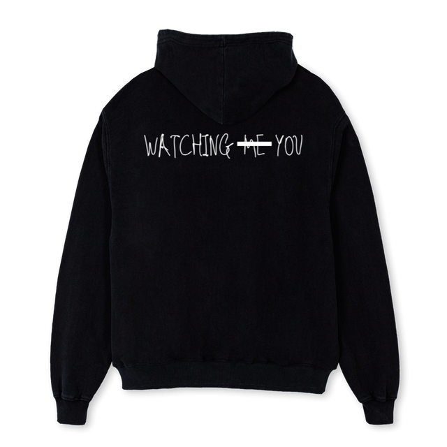 WATHCINGMEYOUHOOD Black Oversized Hoodie.