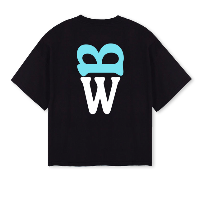 BLOOMWORKFNLBLK Black Oversized Boxy Tee.
