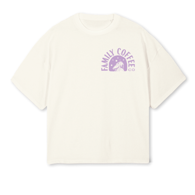 FAMILYPURPLE Cream Oversized Boxy Tee.