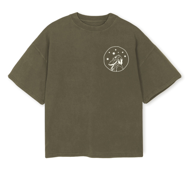 FAMILYCOFFEEGREEN Vintage Olive Oversized Boxy Tee.