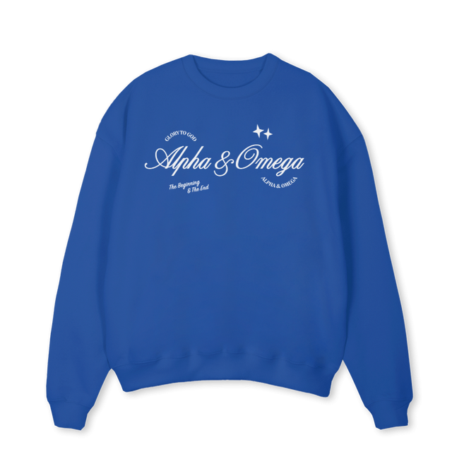 ALPHACREW Cobalt Blue Oversized Crewneck Sweater.