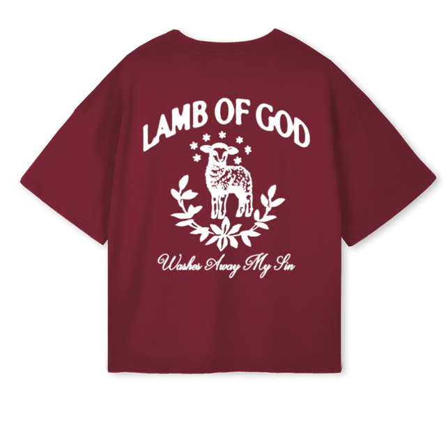 LAMBBURGUNDY Burgundy Oversized Boxy Tee.