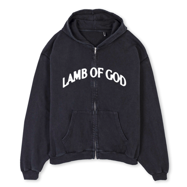 LAMBZIP Vintage Black Oversized Zipped Hoodie.