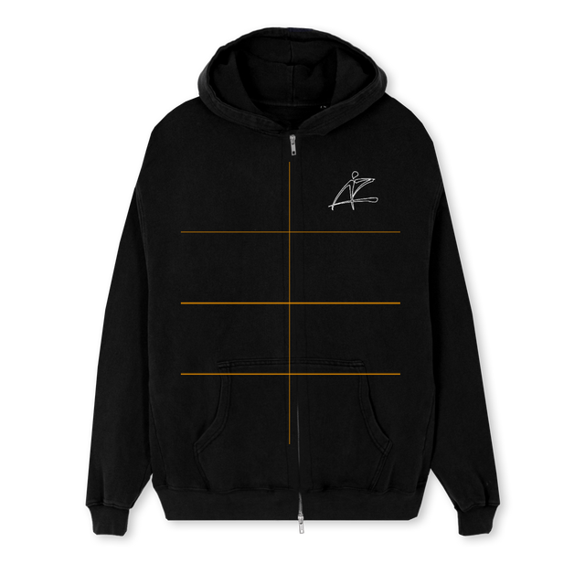 BASI PRINT ZI Black Regular Zipped Hoodie.
