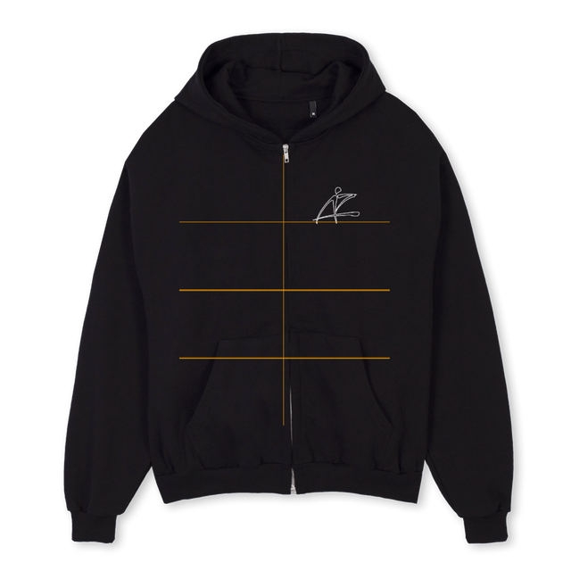 BASI PRINT OZIP Black Oversized Zipped Hoodie.