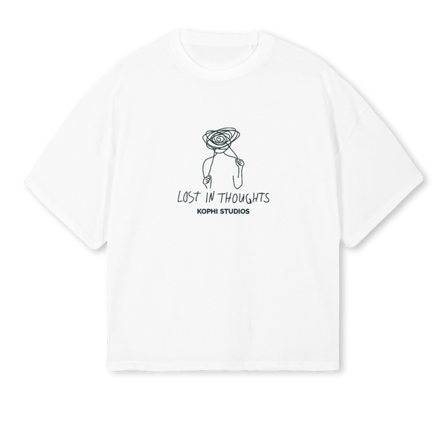 KOPHI THOUGHTS White Oversized Boxy Tee.