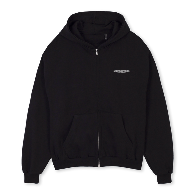STILL HERE Black Oversized Zipped Hoodie.