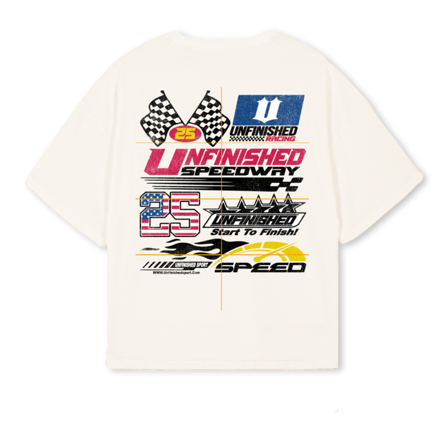 SPEEDWAY DESIGNS Vintage White Oversized Boxy Tee.