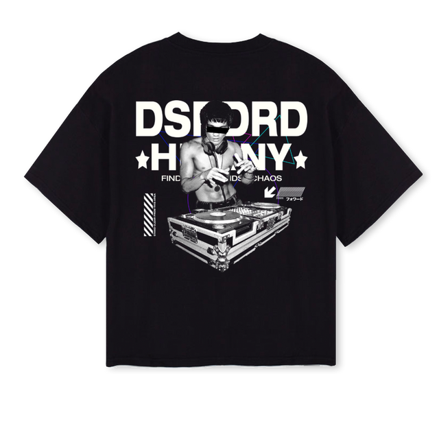 DJ BRUCE Black Oversized Boxy Tee.