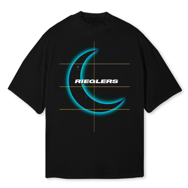 NSBLUEMOON Black Oversized Mock Neck Tee.