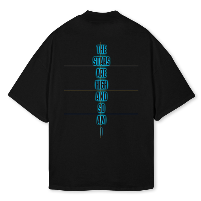 NSBLUEMOON Black Oversized Mock Neck Tee.