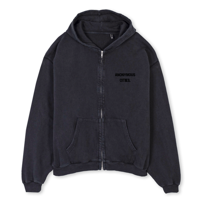ZIPUPHOODIEFIRST Vintage Black Oversized Zipped Hoodie.
