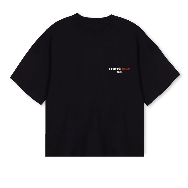 GEXECIQNOIR Black Oversized Boxy Tee.