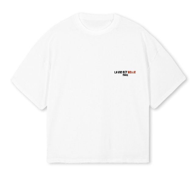 LAVIEGEXECIQ White Oversized Boxy Tee.