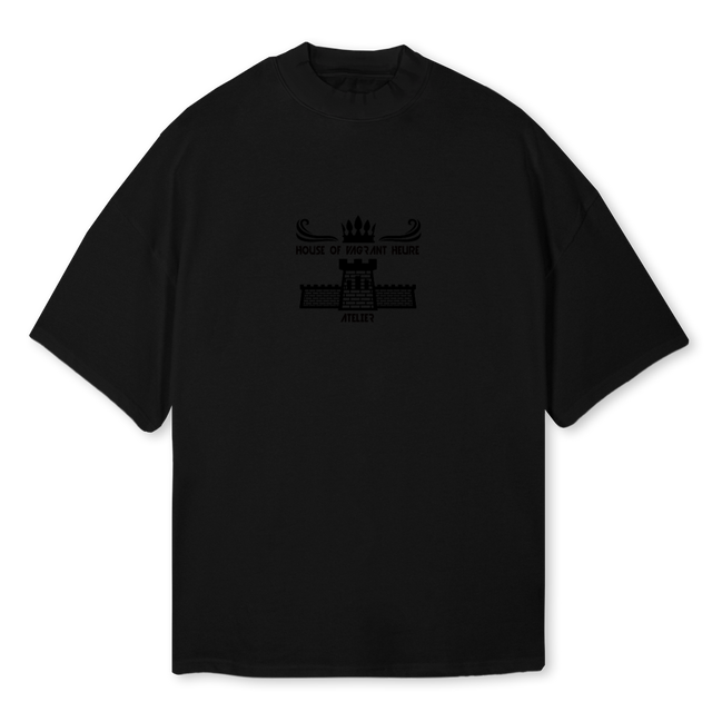 HOUSEOFVII Black Oversized Mock Neck Tee.