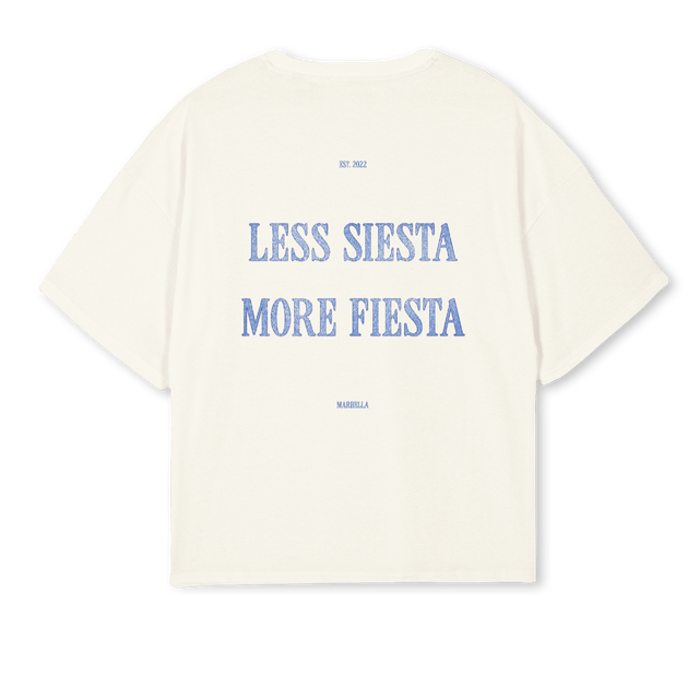 LESSSIESTAMOREFIESTA Cream Oversized Boxy Tee.