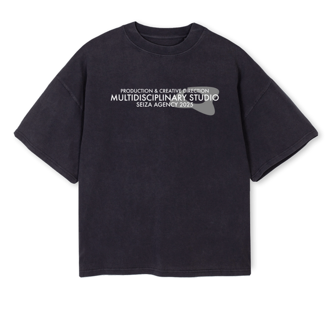 SEIZA Vintage Black Oversized Boxy Tee.