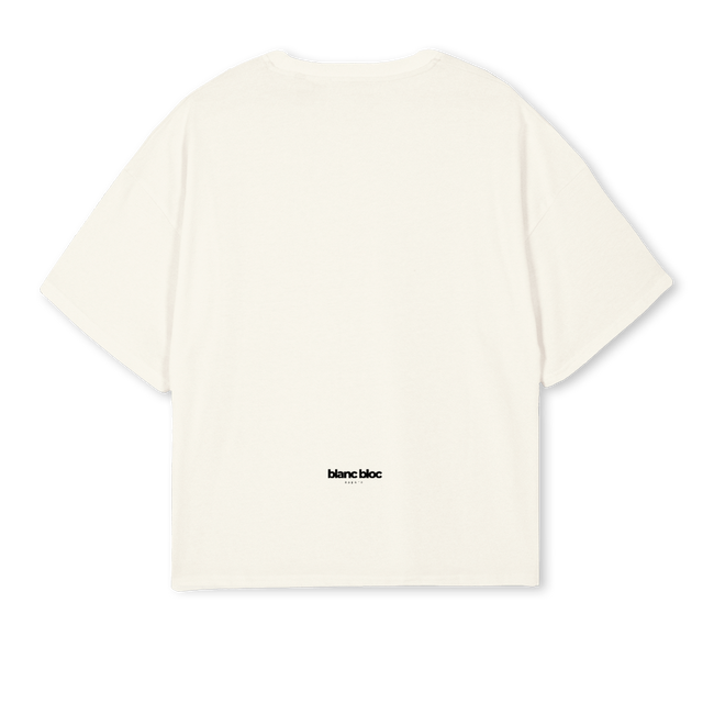 BLANCBLOCTEETHREE Cream Oversized Boxy Tee.