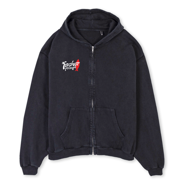 FISCHER SURFING  Vintage Black Oversized Zipped Hoodie.