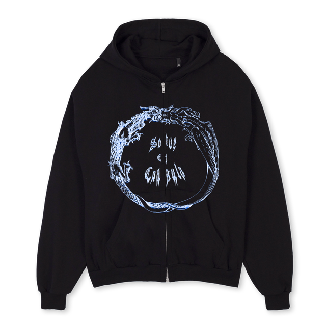 CHROMEC Black Oversized Zipped Hoodie.