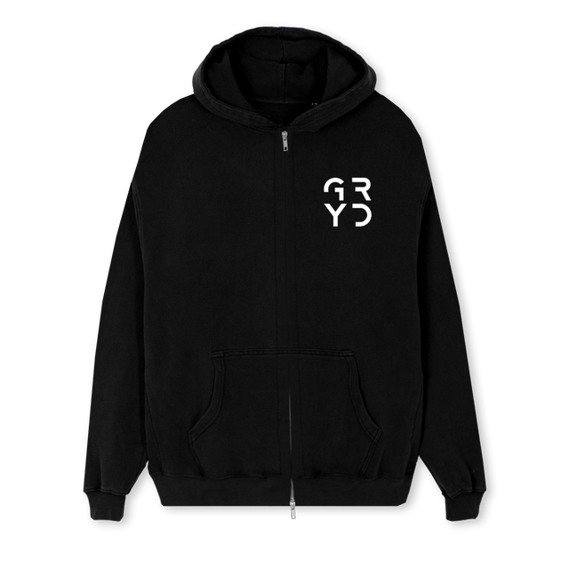 STACKEDWHITE Black Regular Zipped Hoodie.