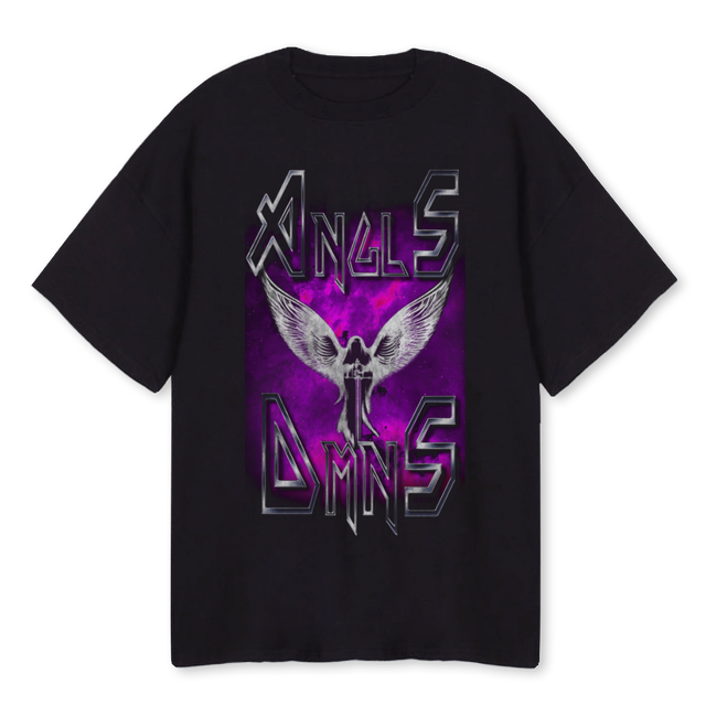 ANGLSDMNSTWO Black Oversized Tee.