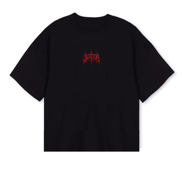 SOBERMERCH Black Oversized Boxy Tee.