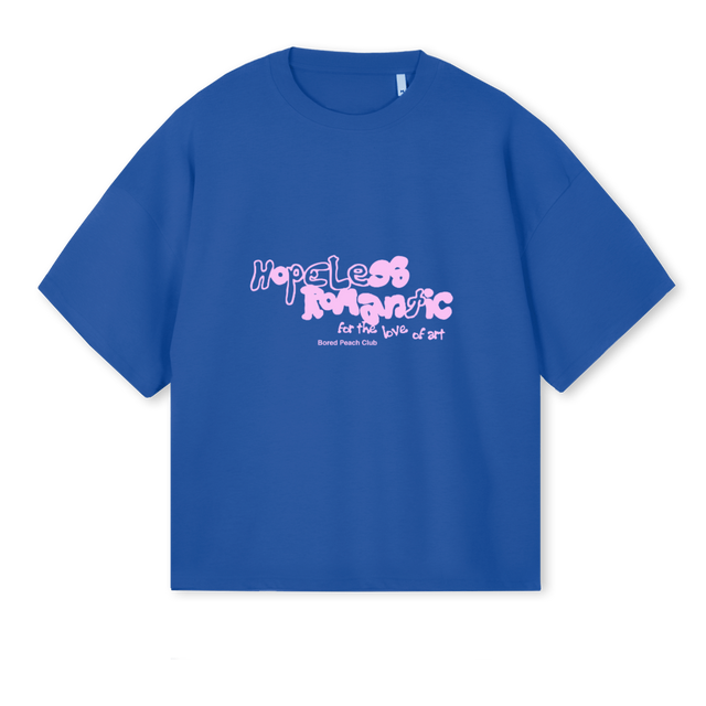 HOPELESS ROMANTIC Cobalt Blue Oversized Boxy Tee.