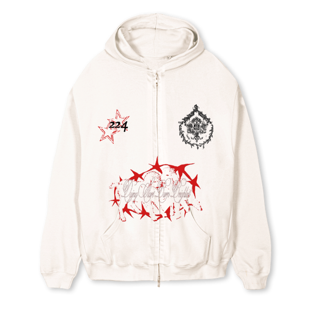 DYINGSTARHOODIE Vintage White Regular Zipped Hoodie.