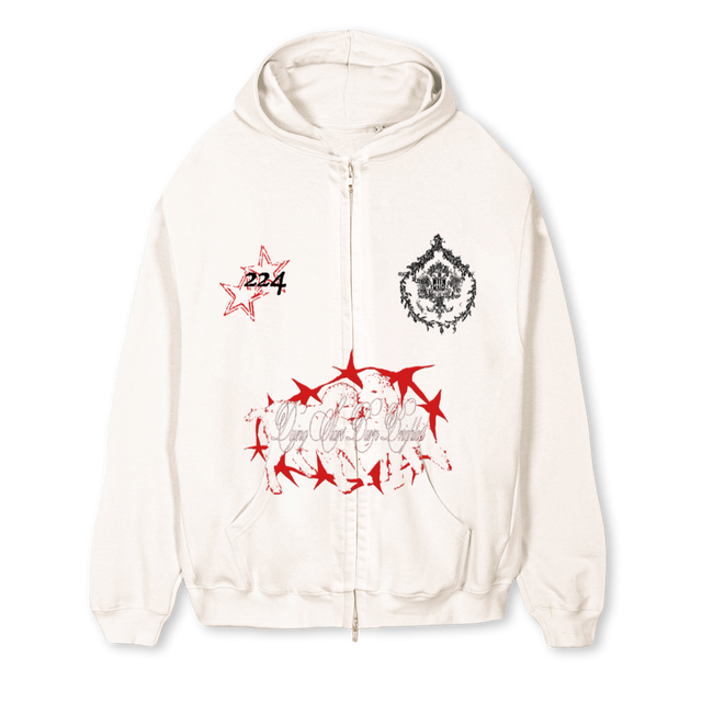 DYINGSTARSHIMONJ Vintage White Regular Zipped Hoodie.