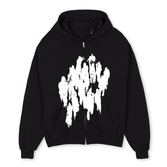 HEAVY HEARTS Black Oversized Zipped Hoodie.