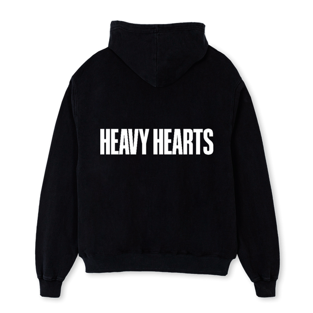 HEAVY HEARTS Black Oversized Zipped Hoodie.