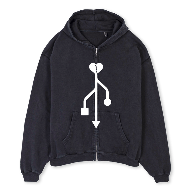 HAHMO Vintage Black Oversized Zipped Hoodie.
