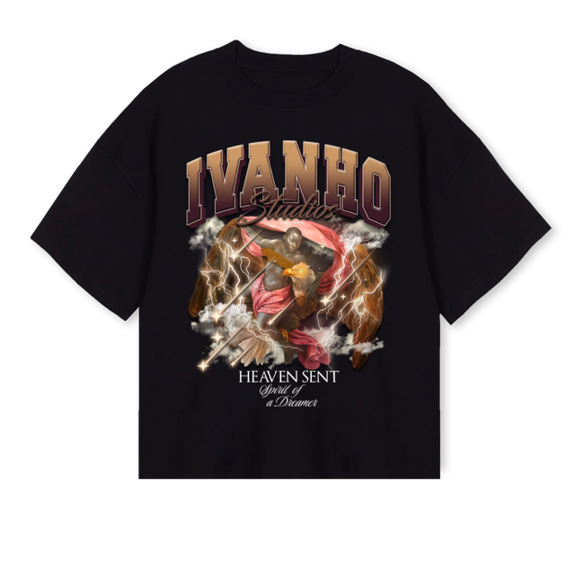 IVANHO HEAVEN SENT_2  Black Oversized Boxy Tee.