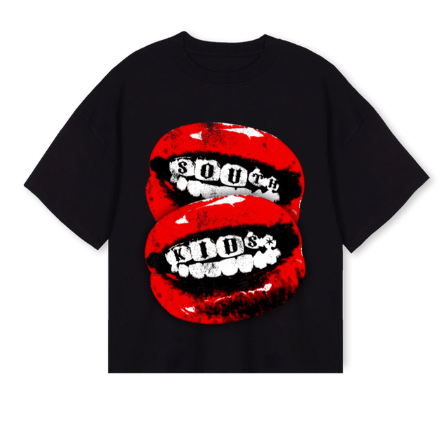MOUTHTEE Black Oversized Boxy Tee.
