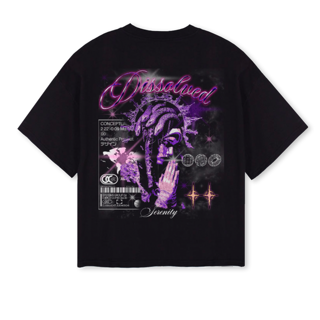 SERENITY DSSLVD  Black Oversized Boxy Tee.