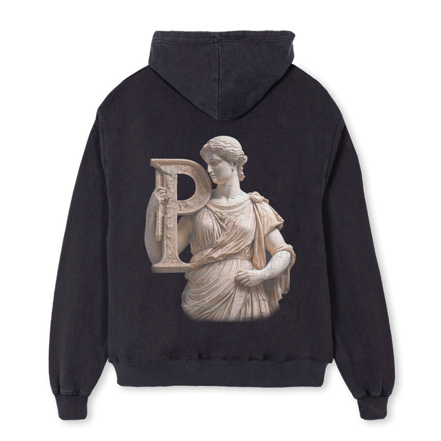 PRSNLGREEKZIPUP Vintage Black Oversized Zipped Hoodie.