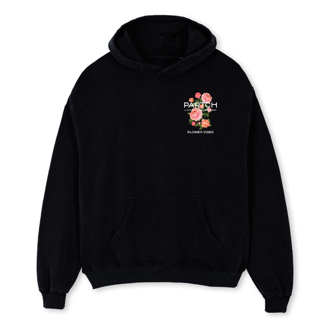 HOODOVFLOWERBLK Black Oversized Hoodie.