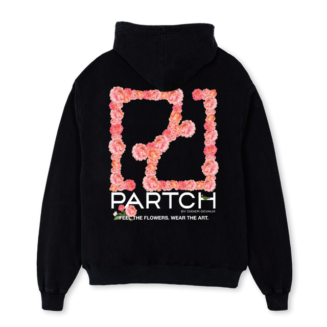HOODOVFLOWERBLK Black Oversized Hoodie.