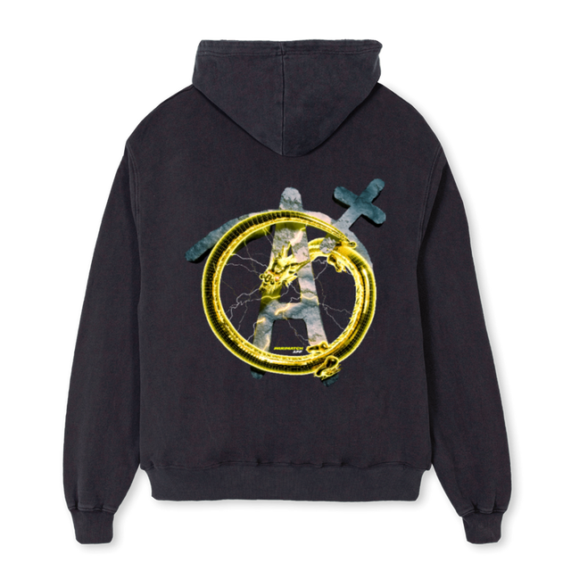 APMDRAGONHOODIE Vintage Black Oversized Zipped Hoodie.