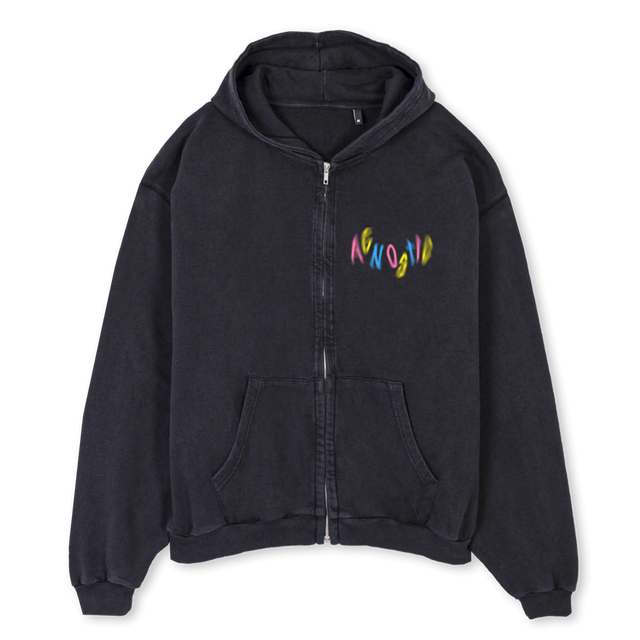 AGNOSTICSPRINGHOODIE Vintage Black Oversized Zipped Hoodie.