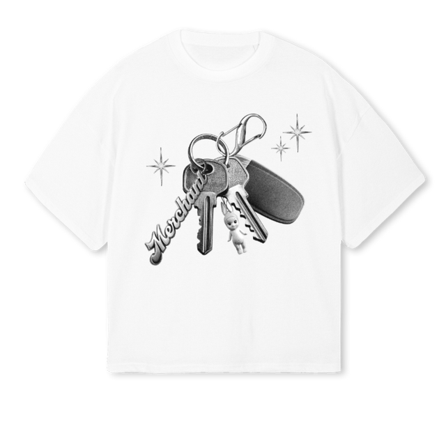 MERCHANTKEYONE White Oversized Boxy Tee.