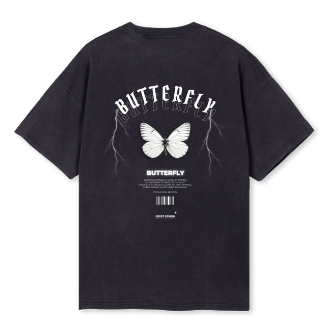 BUTTERFL Vintage Black Oversized Tee.