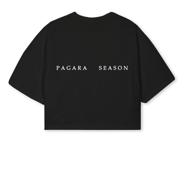 VELU NACHIYAR Black Cropped Oversized Tee.