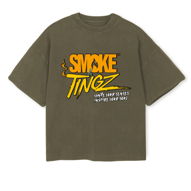 SMOKENTINGZ Vintage Olive Oversized Boxy Tee.