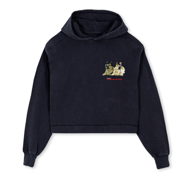 SOUNDCLUB Vintage Black Cropped Hoodie.