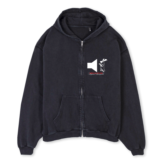 SOUNDCLUBTOO Vintage Black Oversized Zipped Hoodie.