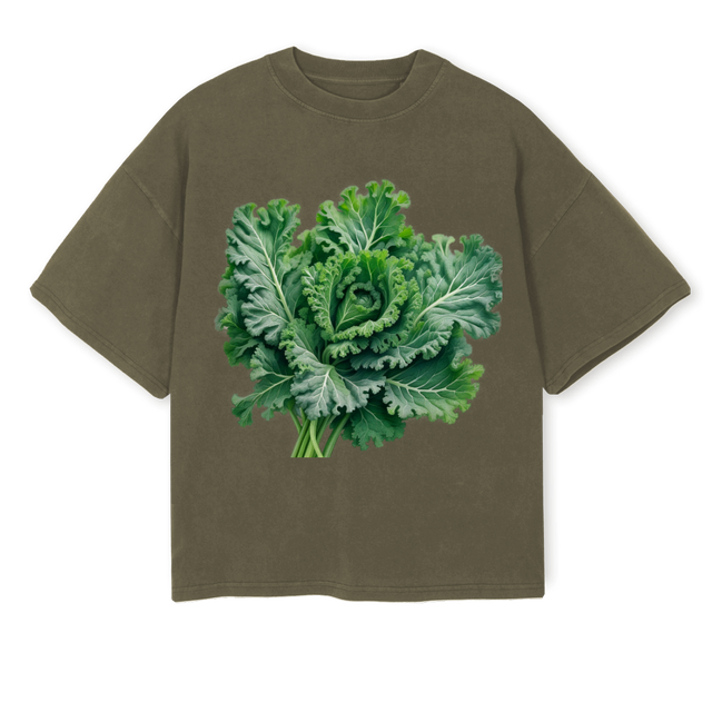 KALE Vintage Olive Oversized Boxy Tee.